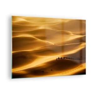 Quadro su vetro - Una carovana nel deserto sotto il sole - 70x50cm - La carovana sulle onde del deserto - Decorazione murale moderna per soggiorno e camera da letto ARTTOR