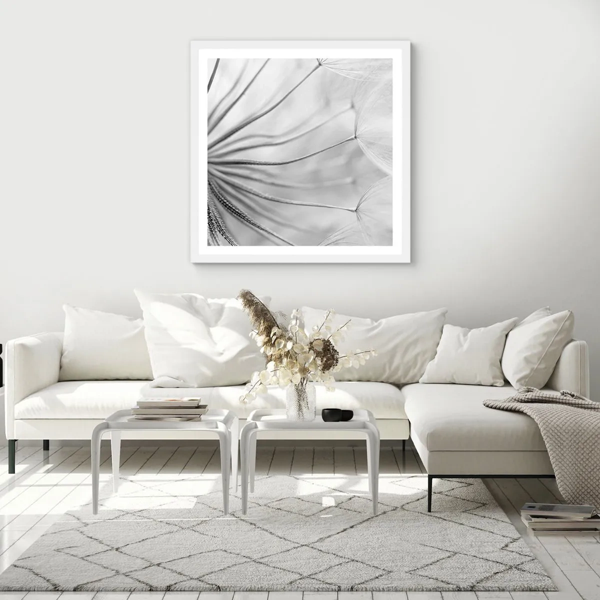 Poster in cornice bianca - Denti di leone, aquiloni - 40x40 cm
