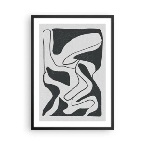 Poster in cornice nera - Astrazione in bianco e nero con forme organiche - 50x70cm - Gioco astratto nel labirinto - Decorazione murale moderna per soggiorno e camera da letto ARTTOR