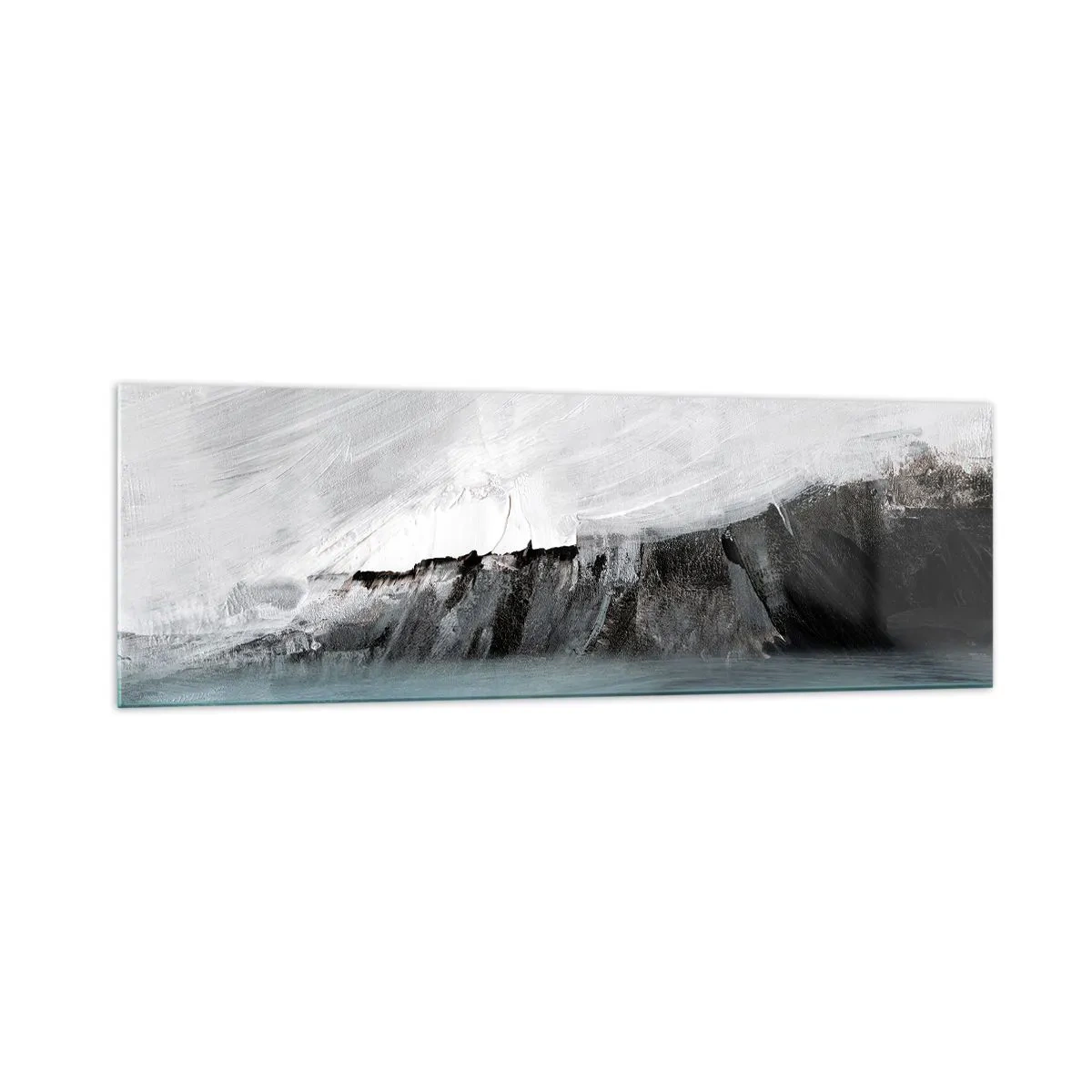 Quadro su vetro - Paesaggio astratto con acqua e una costa rocciosa - 160x50cm - Acqua-terra: lo scontro degli elementi - Decorazione murale moderna per soggiorno e camera da letto ARTTOR