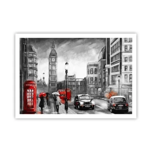 Poster - Una scena di Londra in bianco e nero con accenti rossi - 100x70cm - Una città per niente grigia - Decorazione murale moderna per soggiorno e camera da letto ARTTOR