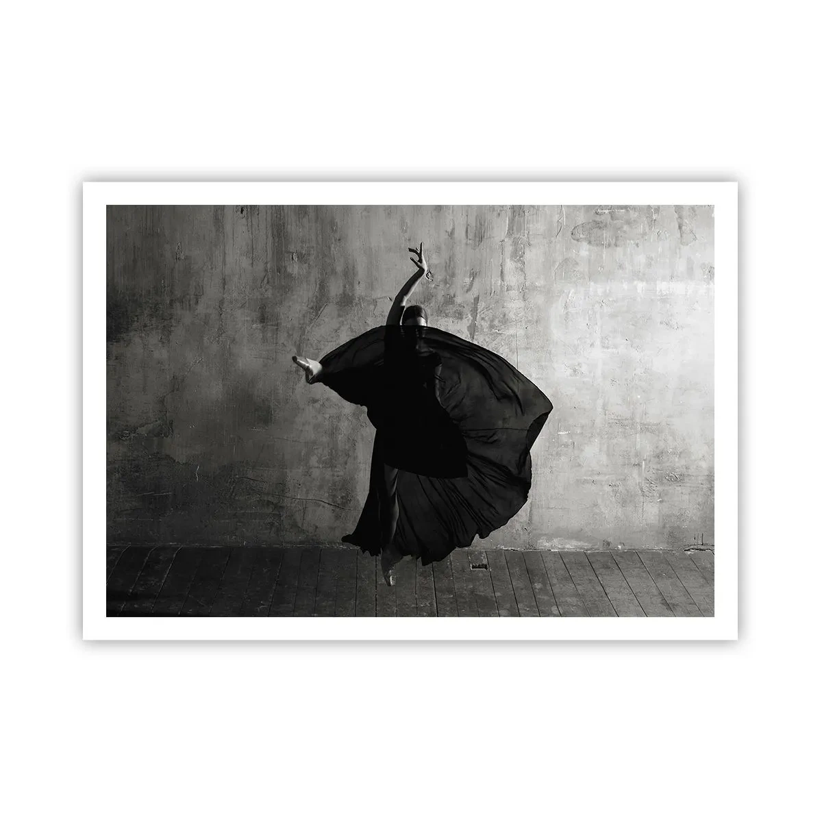 Poster - Silhouette in bianco e nero di una ballerina in movimento su uno sfondo di muro - 100x70cm - Fasce piene di passione - Decorazione murale moderna per soggiorno e camera da letto ARTTOR