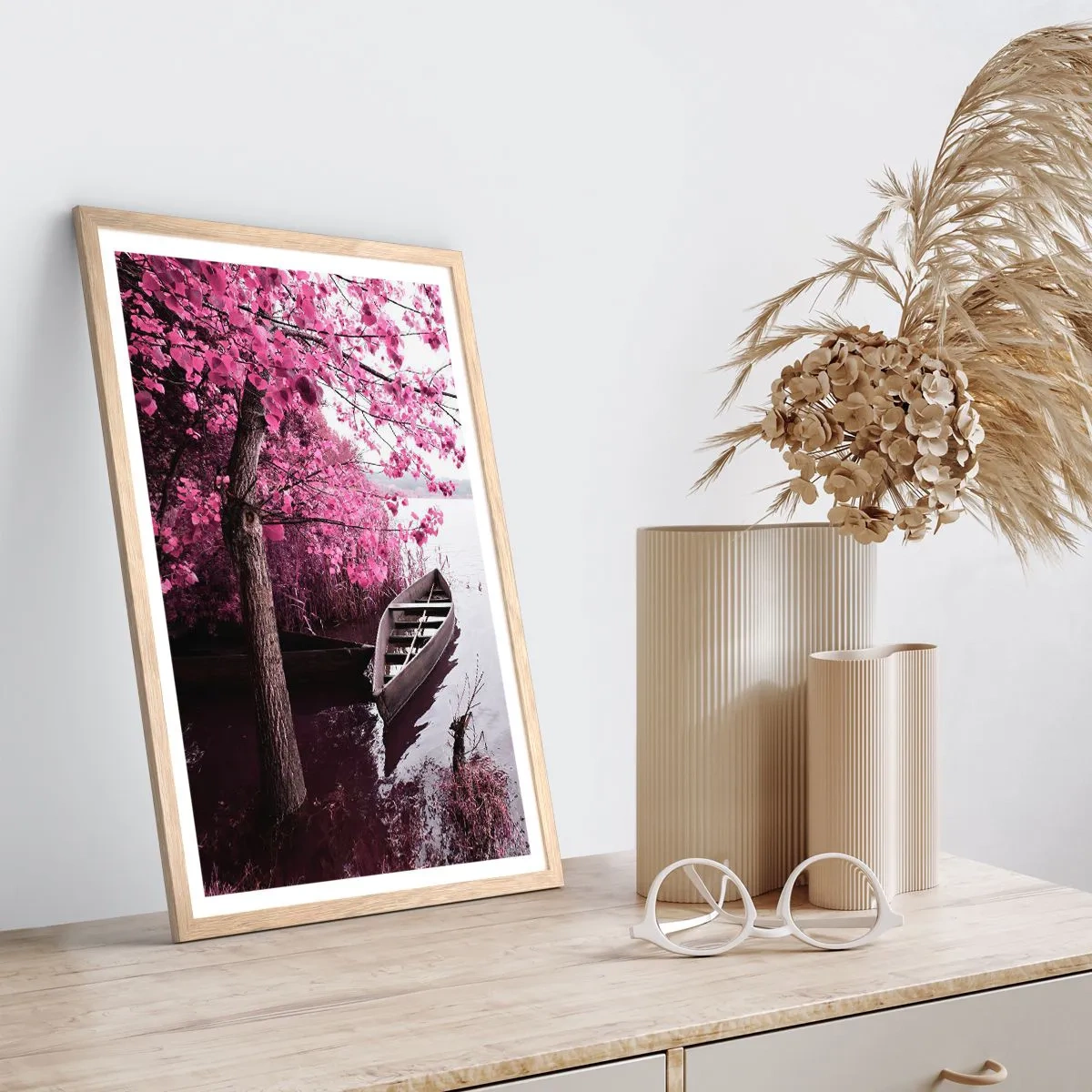 Poster in cornice rovere chiaro - Nel silenzio rosa - 70x100 cm