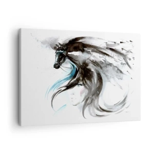 Quadro su tela - Stampe su Tela - Una donna e un cavallo in un acquerello mistico e pieno di dinamiche - 70x50cm - Il galoppo del Principe Nero - Decorazione murale moderna per soggiorno e camera da letto ARTTOR