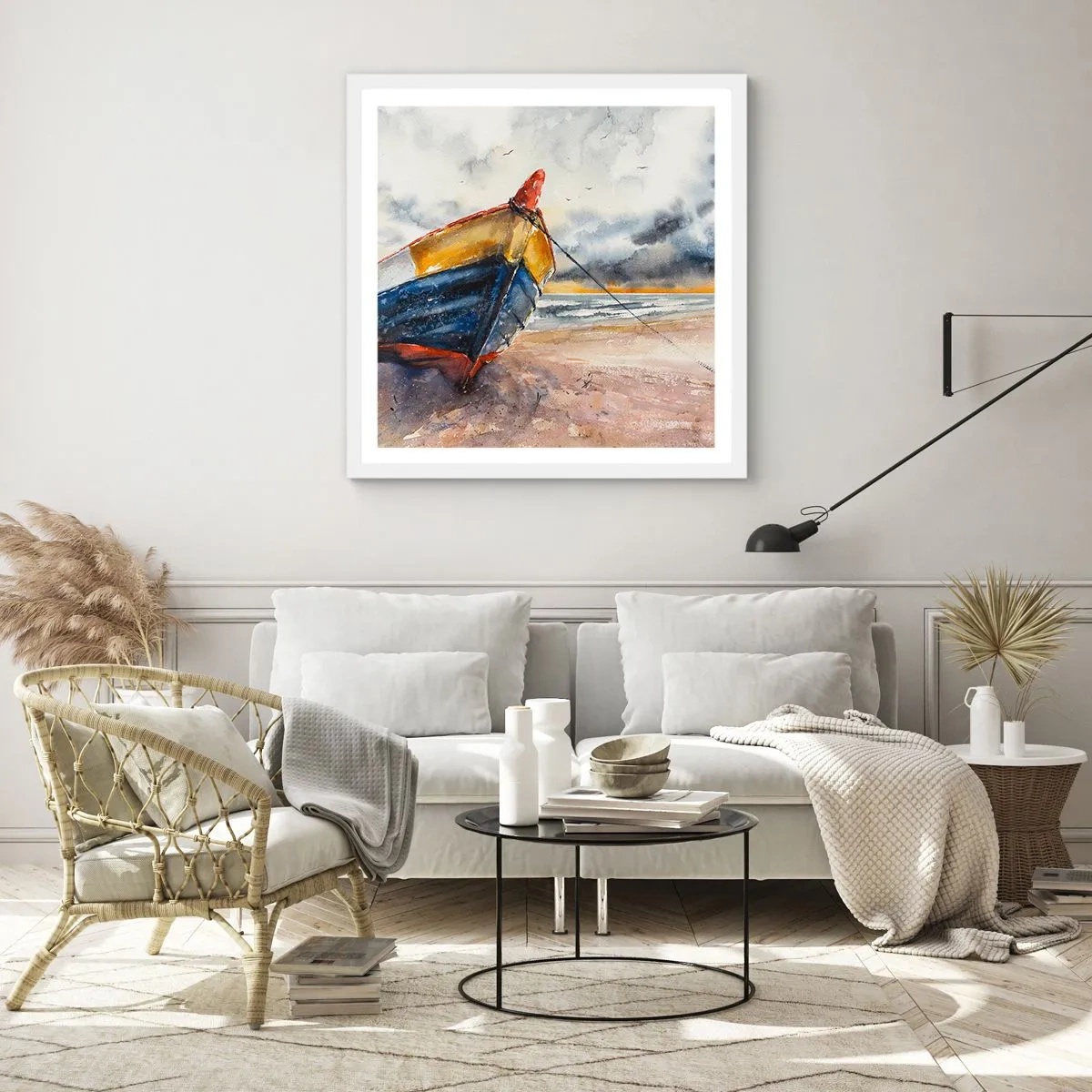 Poster in cornice bianca - Riposo sulla riva - 60x60 cm