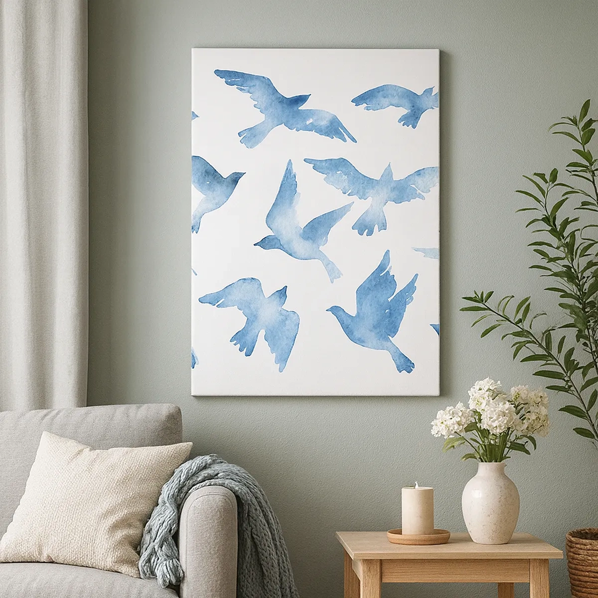 Quadro su tela - Stampe su Tela - Un delicato acquerello raffigurante uccelli in volo - 50x70cm - Uccelli del cielo - Decorazione murale moderna per soggiorno e camera da letto ARTTOR