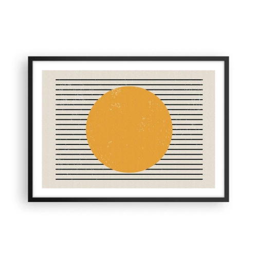 Poster in cornice nera - Un cerchio giallo su uno sfondo di linee orizzontali bianche e nere - 70x50cm - La forza della semplicità - Decorazione murale moderna per soggiorno e camera da letto ARTTOR