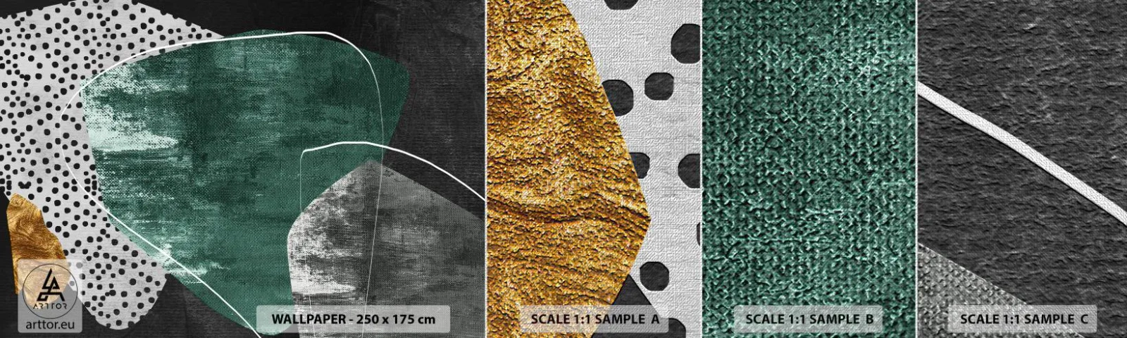 Campione di Fotomurale Premium Canvas - Astrazione colorata con petalo d'oro - Astrazione, Struttura, Collage - 100x30 cm