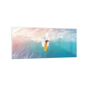 Quadro su vetro - Surfista su un'onda in colori pastello - 120x50cm - Il cavaliere dell'oceano - Decorazione murale moderna per soggiorno e camera da letto ARTTOR