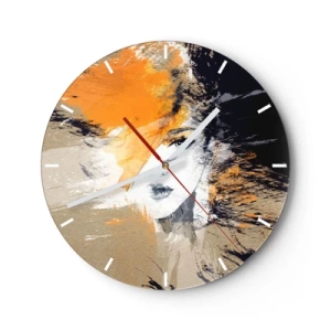 Orologio da parete - Orologio in Vetro - Ritratto astratto di una donna nelle calde tonalità dell'arancione e del beige. - 30x30cm - E la luce fu - Decorazione murale moderna per soggiorno, cucina e camera da letto ARTTOR