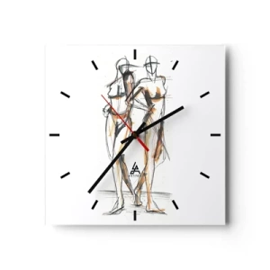 Orologio da parete - Orologio in Vetro - Schizzo artistico di due sagome su sfondo bianco - 30x30cm - Studio di armonia - Decorazione murale moderna per soggiorno e camera da letto ARTTOR
