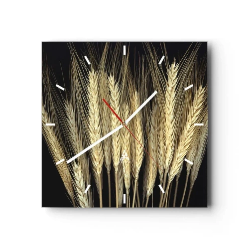 Orologio da parete - Orologio in Vetro - Spighe di grano su sfondo nero in stile rustico - 30x30cm - Magia rustica - Decorazione murale moderna per soggiorno e camera da letto ARTTOR