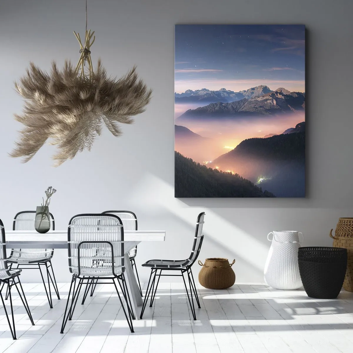 Quadro su tela - Stampe su Tela - Un paesaggio montano con una valle piena di nebbia - 80x120cm - La luce nelle valli - Decorazione murale moderna per soggiorno e camera da letto ARTTOR