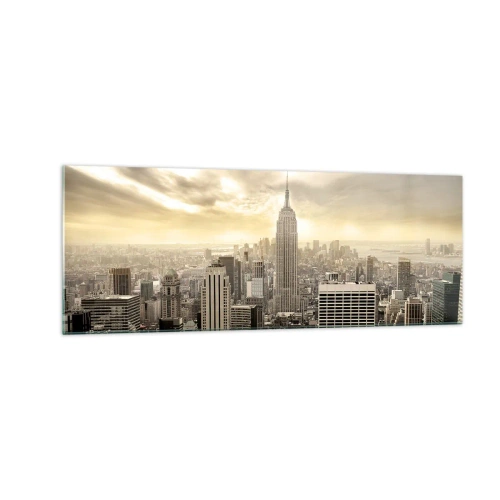 Quadro su vetro - Panorama della città con vista sull'Empire State Building - 140x50cm - New York in grigio - Decorazione murale moderna per soggiorno e camera da letto ARTTOR