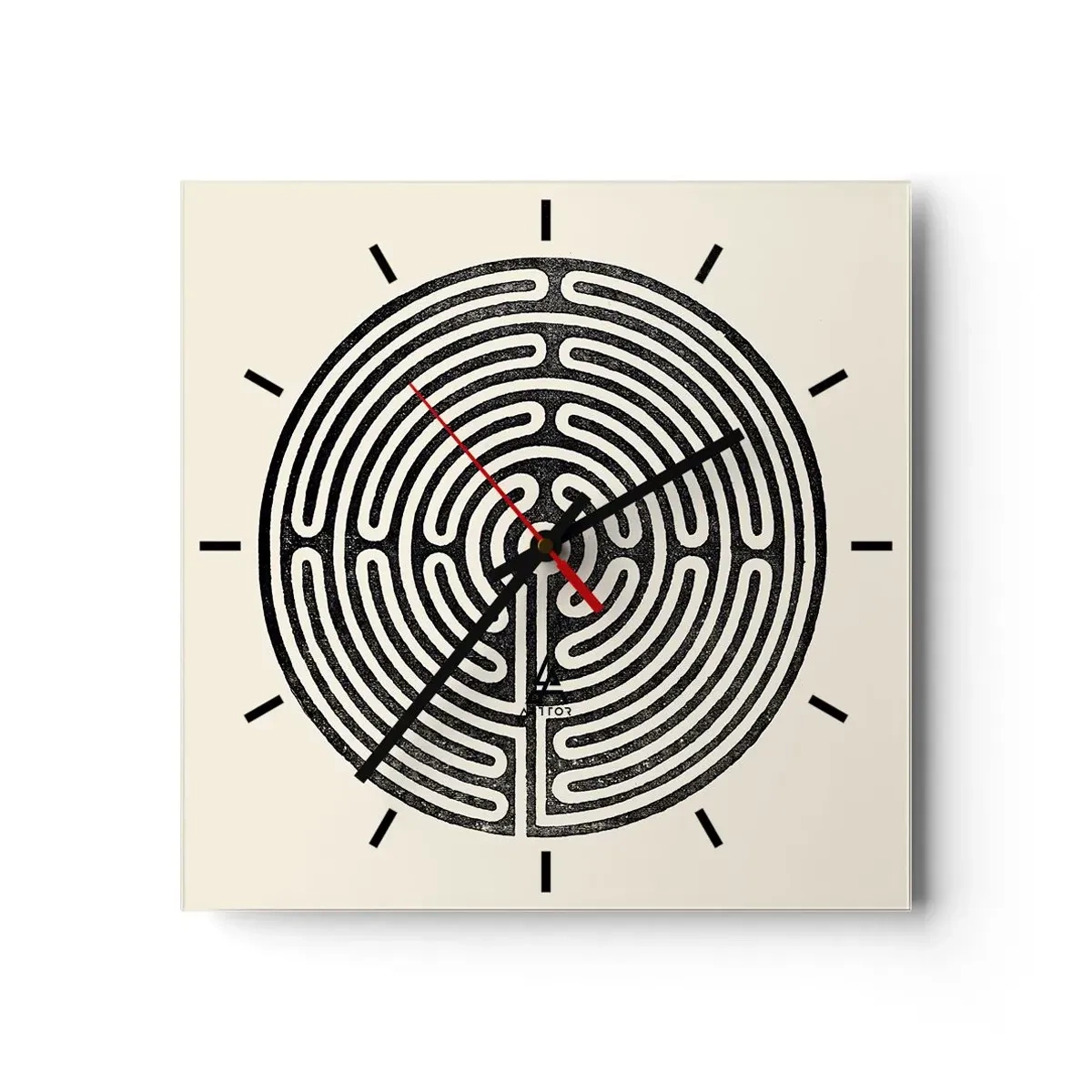 Orologio da parete - Orologio in Vetro - Labirinto circolare bianco e nero su sfondo chiaro - 30x30cm - Ordine misterioso - Decorazione murale moderna per soggiorno e camera da letto ARTTOR