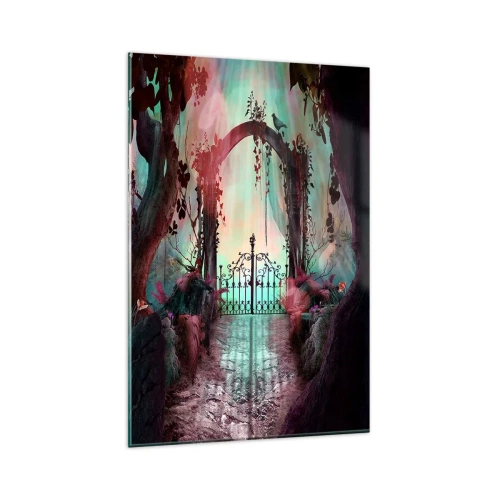 Quadro su vetro - Un ingresso magico con un cancello in ferro battuto circondato da una vegetazione misteriosa - 80x120cm - Il giardino dei misteri - Decorazione murale moderna per soggiorno e camera da letto ARTTOR