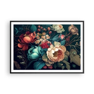 Poster in cornice nera - Una composizione colorata di fiori su uno sfondo scuro - 100x70cm - Il fascino del 19esimo secolo - Decorazione murale moderna per soggiorno e camera da letto ARTTOR