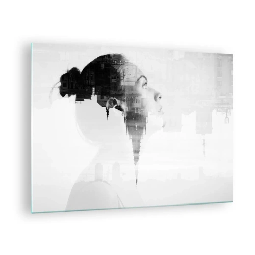 Quadro su vetro - Silhouette di una donna con elementi architettonici sullo sfondo - 70x50cm - Sui due lati del vetro - Decorazione murale moderna per soggiorno e camera da letto ARTTOR