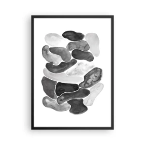 Poster in cornice nera - Forme astratte nelle tonalità del nero, grigio e bianco - 50x70cm - Astrazione rocciosa - Decorazione murale moderna per soggiorno e camera da letto ARTTOR
