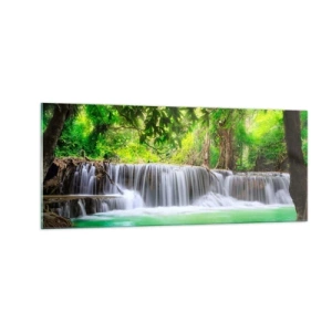 Quadro su vetro - Cascata nel verde - 100x40 cm