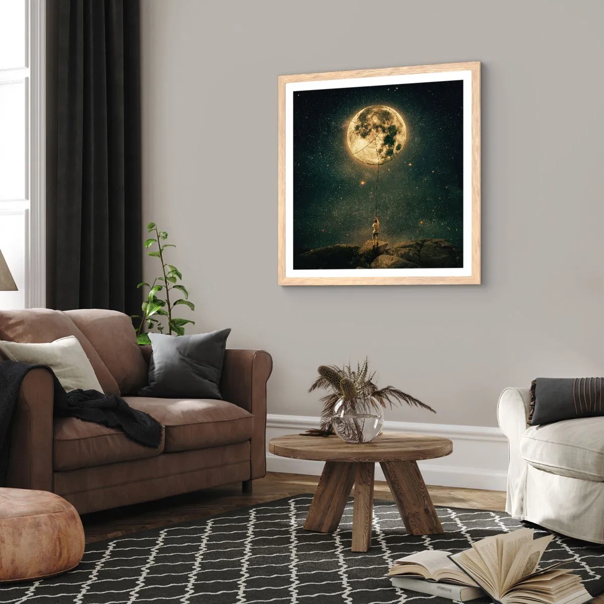 Poster in cornice rovere chiaro - Chi ha rubato la luna - 60x60 cm