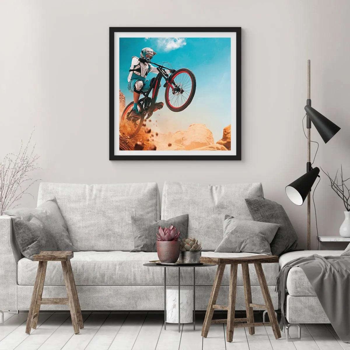 Poster in cornice nera - Il demone della follia ciclistica - 30x30 cm