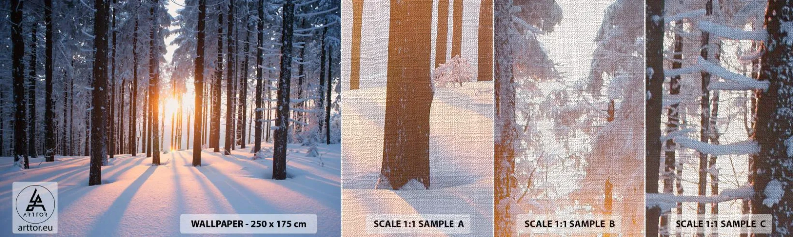 Campione di Fotomurale Premium Canvas - Decisamente nero su bianco - Paesaggio, foresta, Nevicare - 100x30 cm