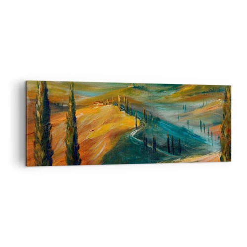 Quadro su tela - Stampe su Tela - Paesaggio toscano con campi, strada e cipressi - 140x50cm - Paesaggio toscano - Decorazione murale moderna per soggiorno e camera da letto ARTTOR