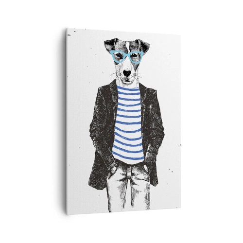 Quadro su tela - Stampe su Tela - Ritratto di un cane con occhiali e camicia da marinaio in stile umoristico - 70x100cm - Incantesimo sul cane - Decorazione murale moderna per soggiorno e camera da letto ARTTOR