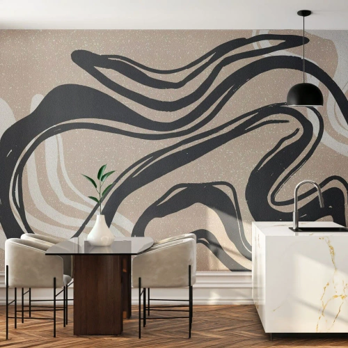 Fotomurali Premium Canvas - Linee astratte in tonalità scure su uno sfondo beige - 100x70cm - Espressione moltiplicata - Decorazione murale moderna per soggiorno e camera da letto ARTTOR