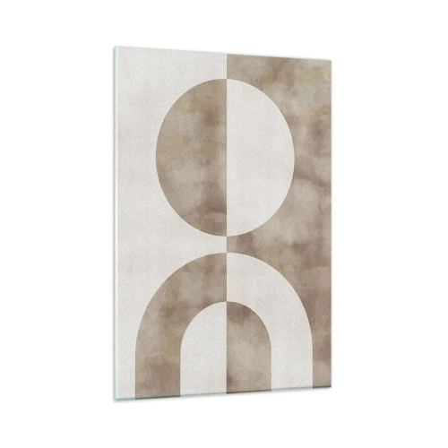 Quadro su vetro - Un dipinto astratto nei toni del beige con forme geometriche e simmetria. - 80x120cm - Analogie e differenze - Decorazione murale moderna per soggiorno e camera da letto ARTTOR