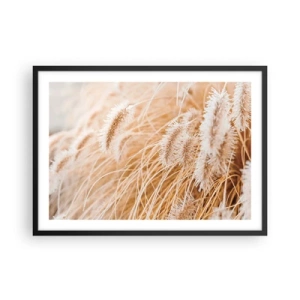 Poster in cornice nera - Primo piano di erbe dorate e delicate alla luce del sole - 70x50cm - Il fruscio dorato dell'erba - Decorazione murale moderna per soggiorno e camera da letto ARTTOR