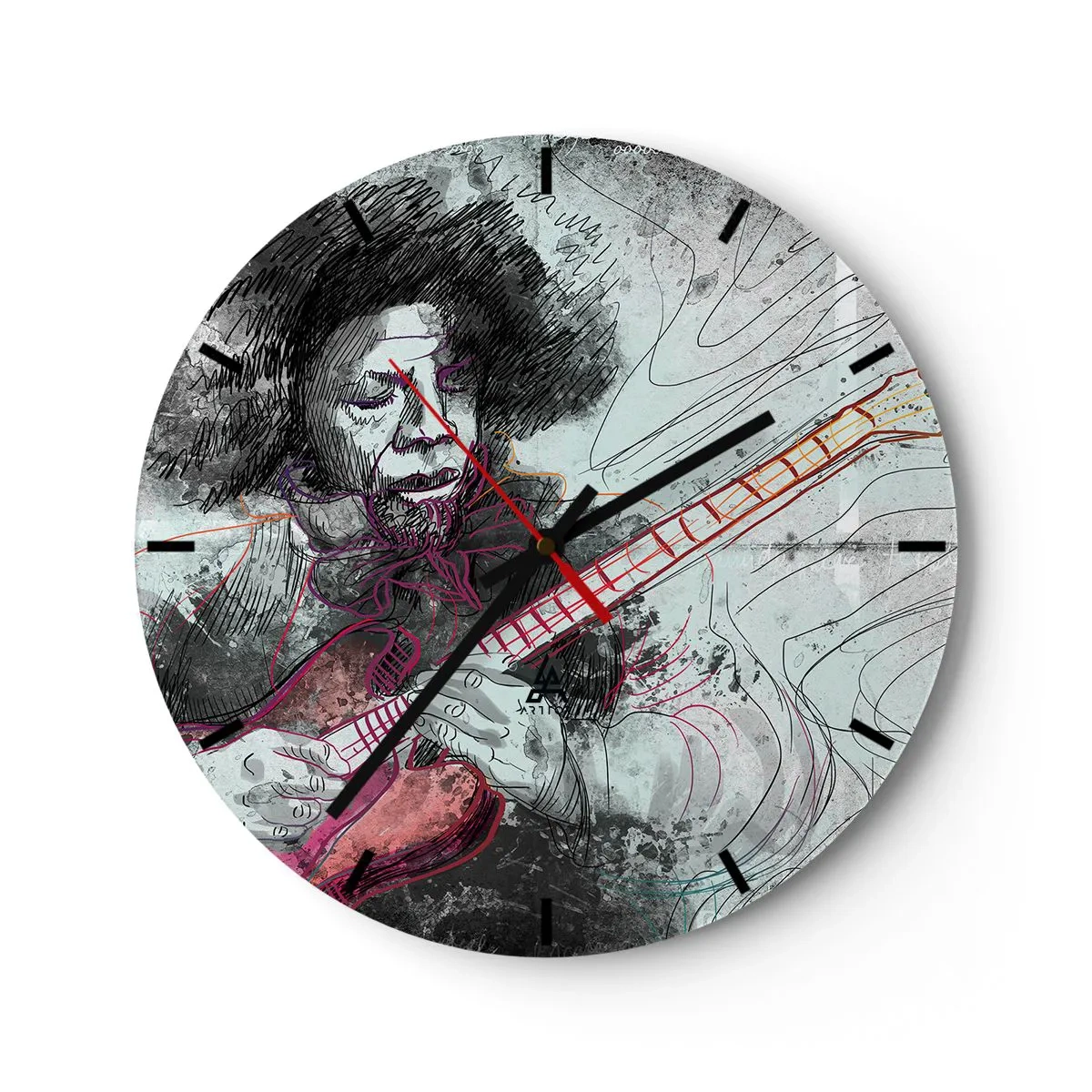 Orologio da parete - Orologio in Vetro - Motivo artistico del chitarrista in tonalità pastello - 30x30cm - Sulle onde della musica - Decorazione murale moderna per soggiorno, cucina e camera da letto ARTTOR