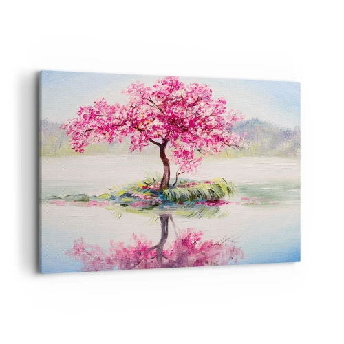 Quadro su tela - Stampe su Tela - Un albero in fiore sull'acqua ferma - 100x70cm - La festa della primavera - Decorazione murale moderna per soggiorno e camera da letto ARTTOR