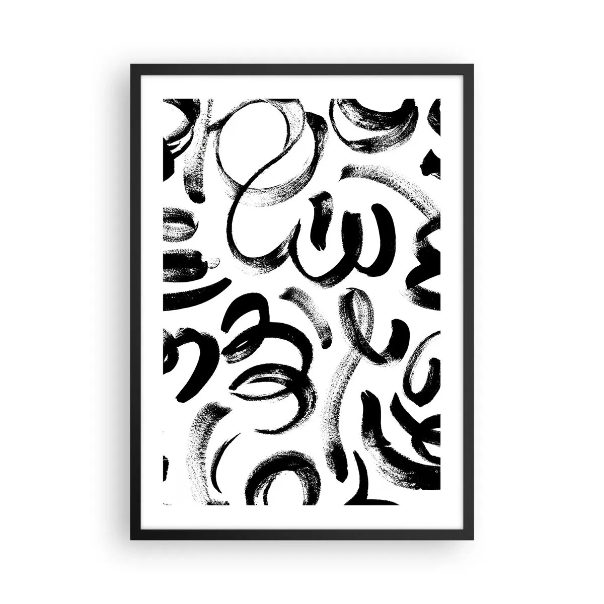 Poster in cornice nera - Pennellate nere astratte su sfondo bianco - 50x70cm - Nero su bianco - Decorazione murale moderna per soggiorno e camera da letto ARTTOR