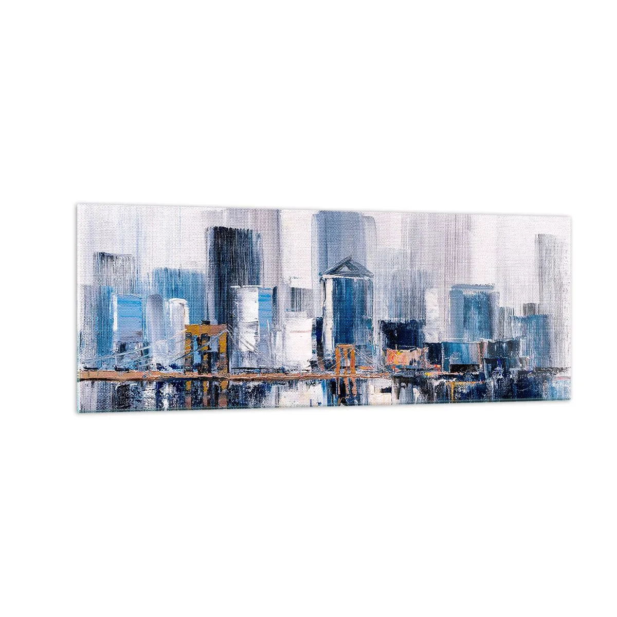 Quadro su vetro - Panorama urbano astratto con sfumature di blu e giallo - 140x50cm - Impressione di New York - Decorazione murale moderna per soggiorno e camera da letto ARTTOR