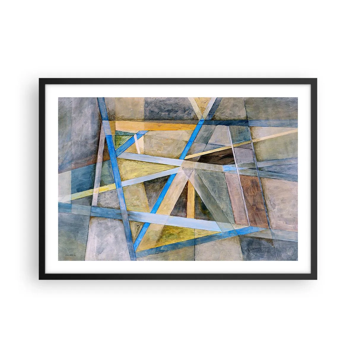 Poster in cornice nera - Composizione geometrica con linee chiare e blu - 70x50cm - Dritto o obliquo? - Decorazione murale moderna per soggiorno e camera da letto ARTTOR