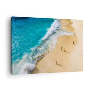 Quadro su tela - Stampe su Tela - Una spiaggia con acqua turchese e gente che cammina intorno - 70x50cm - E poi il sole, la spiaggia... - Decorazione murale moderna per soggiorno e camera da letto ARTTOR