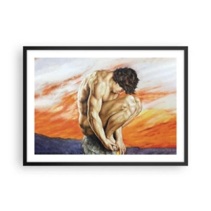 Poster in cornice nera - Un uomo perso nei suoi pensieri sullo sfondo di un tramonto - 70x50cm - Immerso in se stesso - Decorazione murale moderna per soggiorno e camera da letto ARTTOR