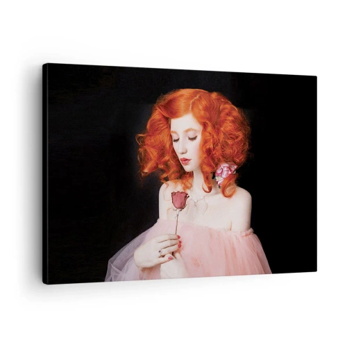 Quadro su tela - Stampe su Tela - Una donna con i capelli rossi che tiene una rosa - 70x50cm - In stile barocco - Decorazione murale moderna per soggiorno e camera da letto ARTTOR