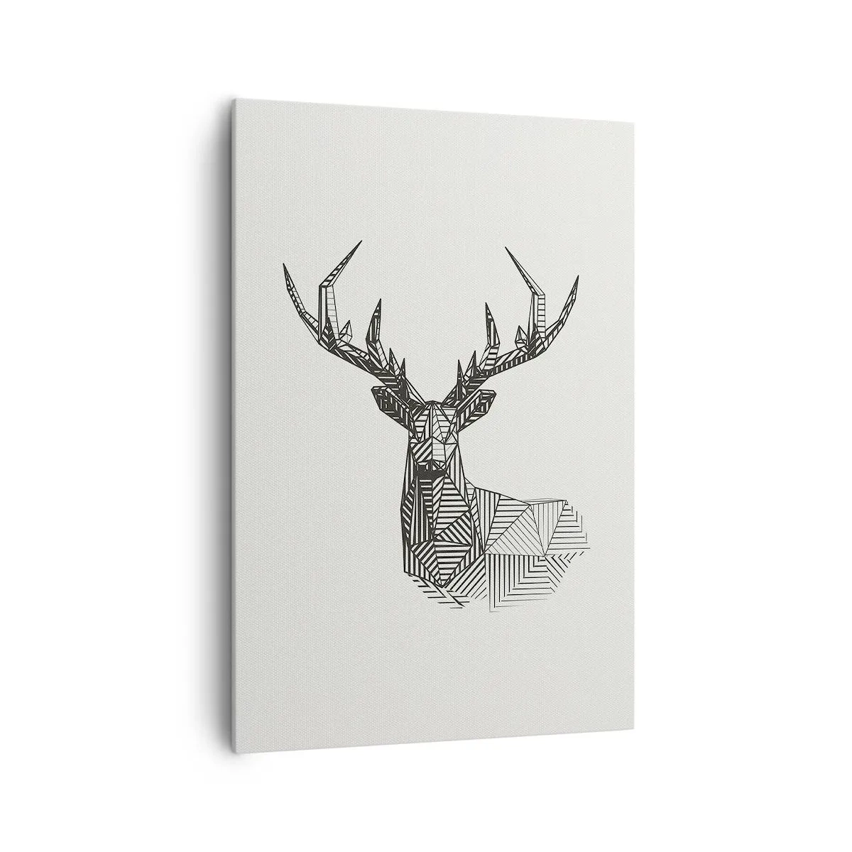 Quadro su tela - Stampe su Tela - Immagine geometrica di un cervo in stile minimalista in bianco e nero - 70x100cm - Cervo in stile cubista - Decorazione murale moderna per soggiorno e camera da letto ARTTOR