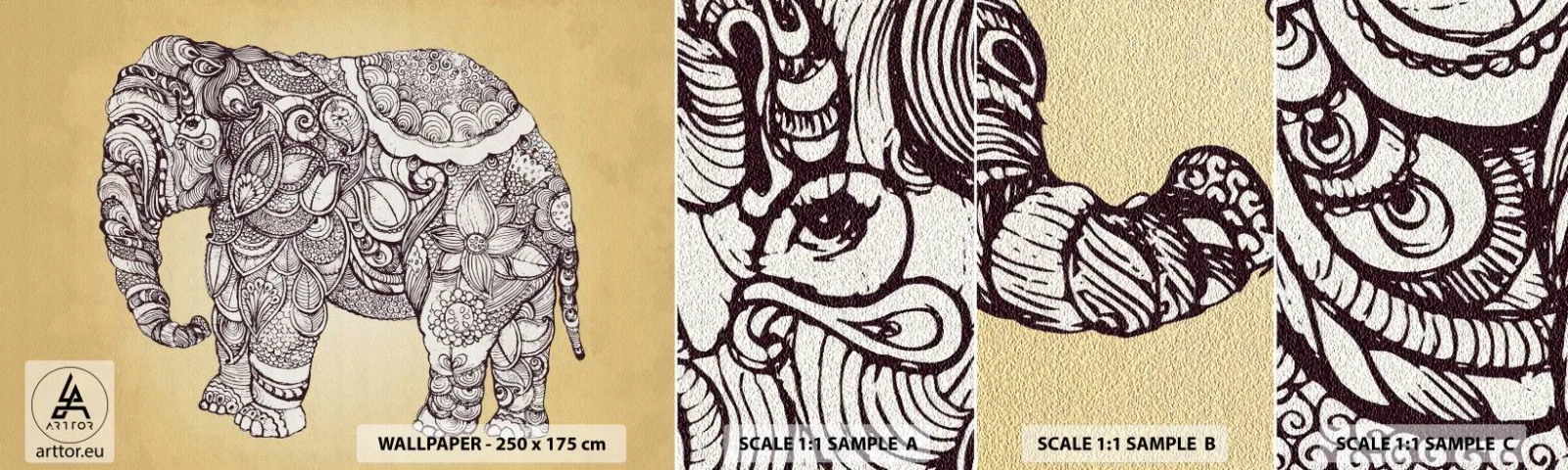 Campione Di Fotomurale Standard Eco - L'elefante nascosto - Elefante, indiano, Animale - 100x30 cm