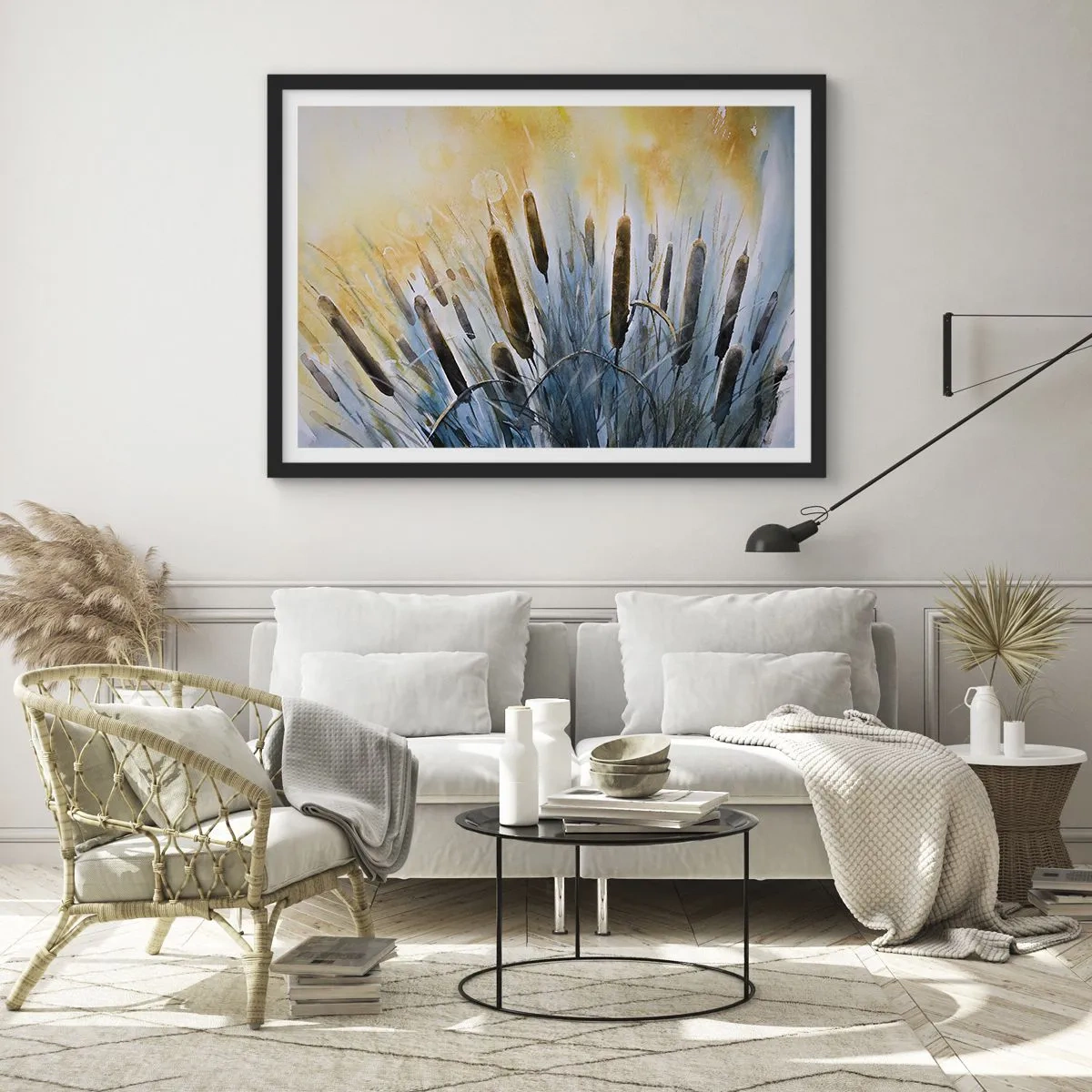 Poster in cornice nera - Canne pittoresche sotto i raggi del sole - 100x70cm - Fresco dell'acqua, calore del sole - Decorazione murale moderna per soggiorno e camera da letto ARTTOR