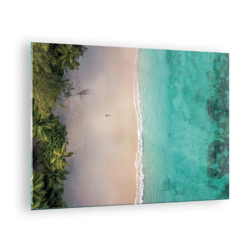 Quadro su vetro - Vista aerea di una spiaggia tropicale e del mare turchese - 70x50cm - Spiaggia del paradiso - Decorazione murale moderna per soggiorno e camera da letto ARTTOR