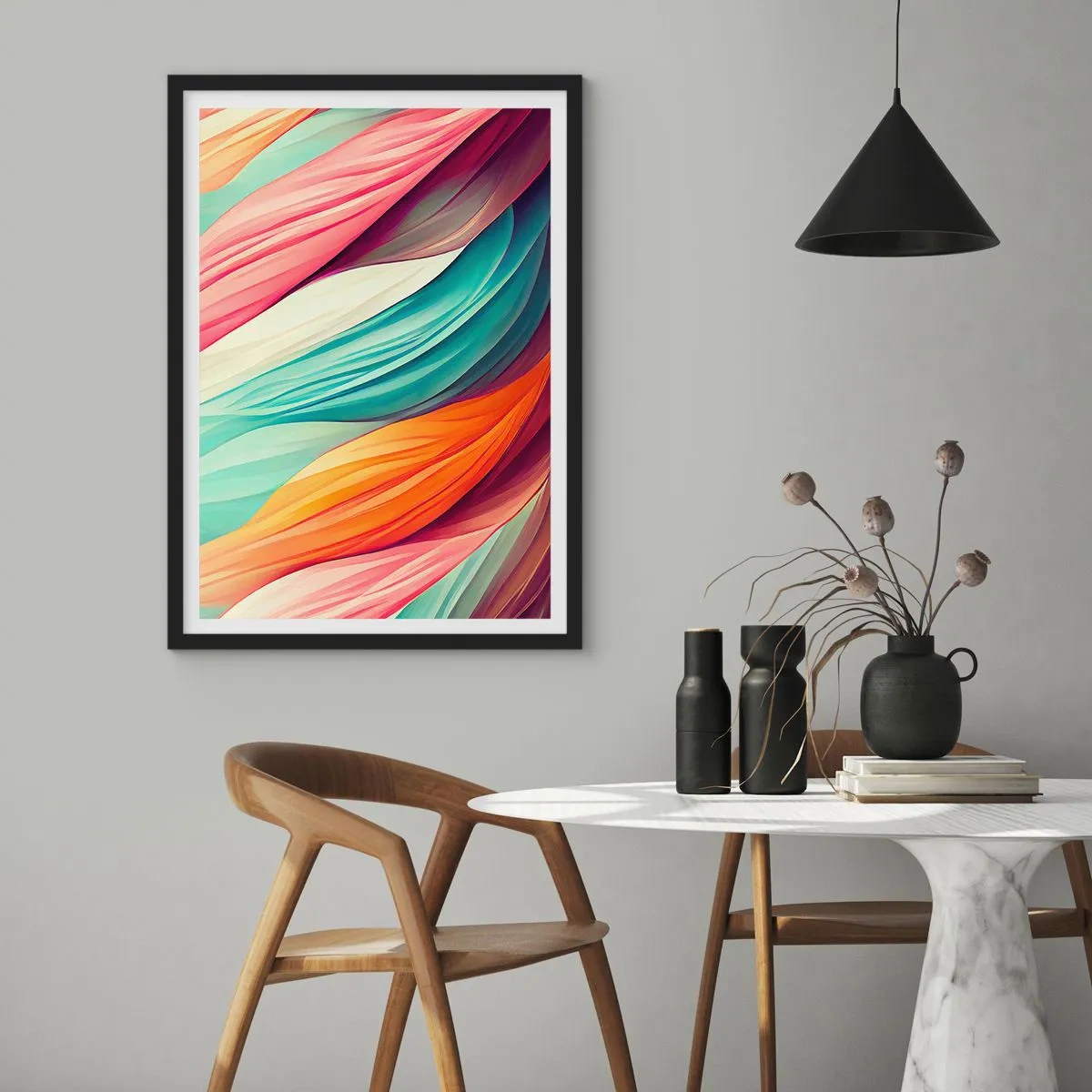 Poster in cornice nera - Intreccio arcobaleno - 40x50 cm