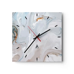 Orologio da parete - Orologio in Vetro - Onde astratte nei toni del blu e del bianco - 30x30cm - Bianchi sovrapposti - Decorazione murale moderna per soggiorno e camera da letto ARTTOR