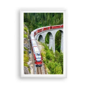 Poster in cornice bianca - Il treno tra i monti - 61x91 cm