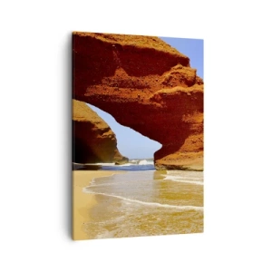 Quadro su tela - Stampe su Tela - Un arco di roccia naturale su una spiaggia con cielo azzurro e onde - 50x70cm - Migliaia di anni di acqua e vento - Decorazione murale moderna per soggiorno e camera da letto ARTTOR