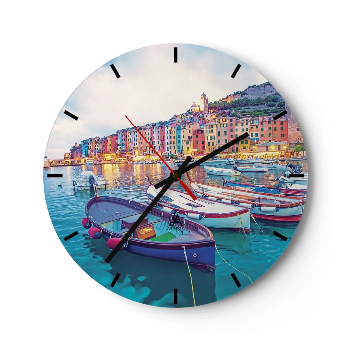 Orologio da parete - Orologio in Vetro - Sera colorata nel porto - 40x40 cm