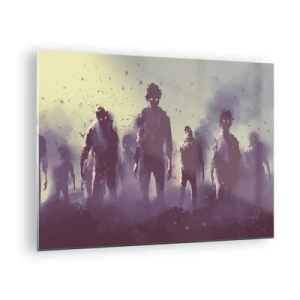 Quadro su vetro - Un'illustrazione scura di un gruppo di figure nella nebbia - 70x50cm - Attenzione! Arrivano - Decorazione murale moderna per soggiorno e camera da letto ARTTOR